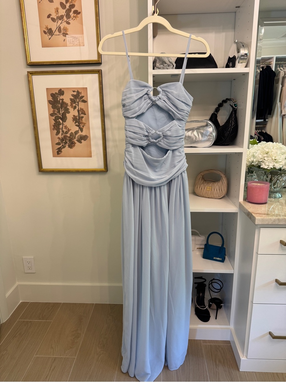 Light Blue Ruched Cutout Spaghetti Strap Gown